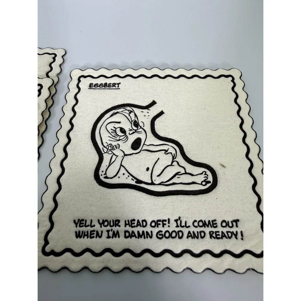 Vintage Eggbert Humorous Baby Cartoon Cocktail Napkins Set Of 15 Scalloped Edge